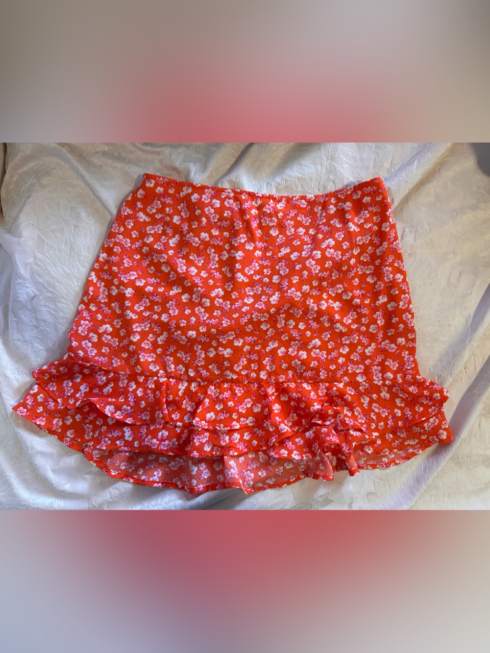Blue Rain Women’s Orange/Red and White Floral Skirt